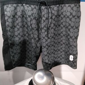 Coach Men’s Signature Print Swim Shorts in Charcoal/Black